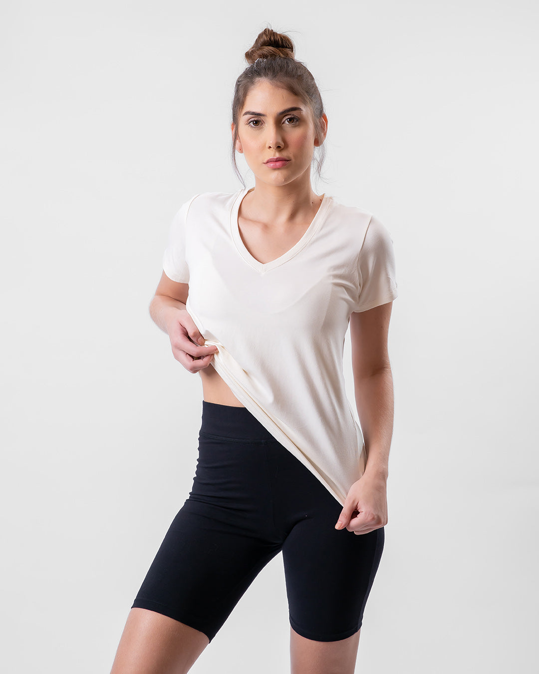 Tech T-Shirt Modal Feminina Gola V Off-White