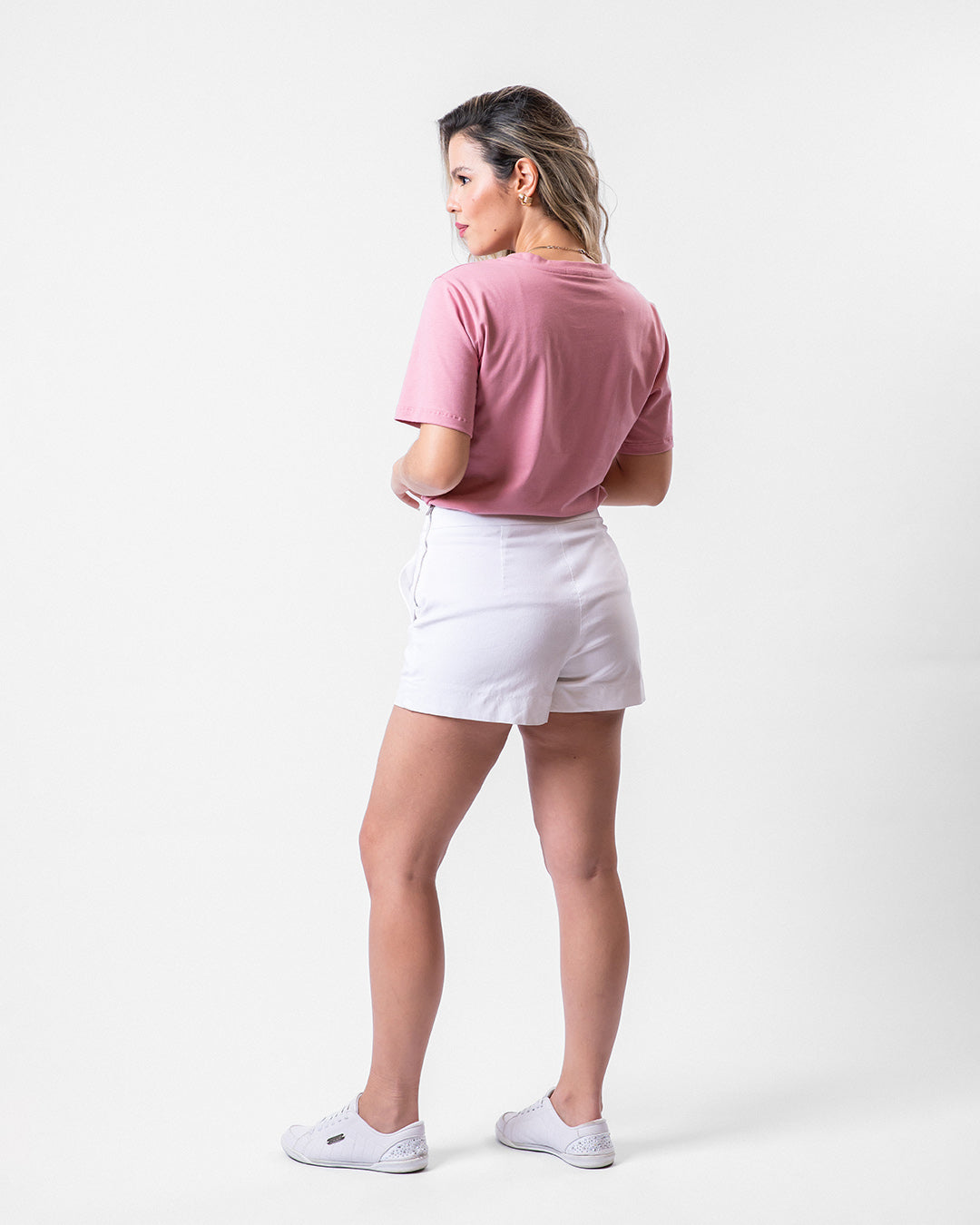 Camiseta de Algodão Premium Gola V Rosa