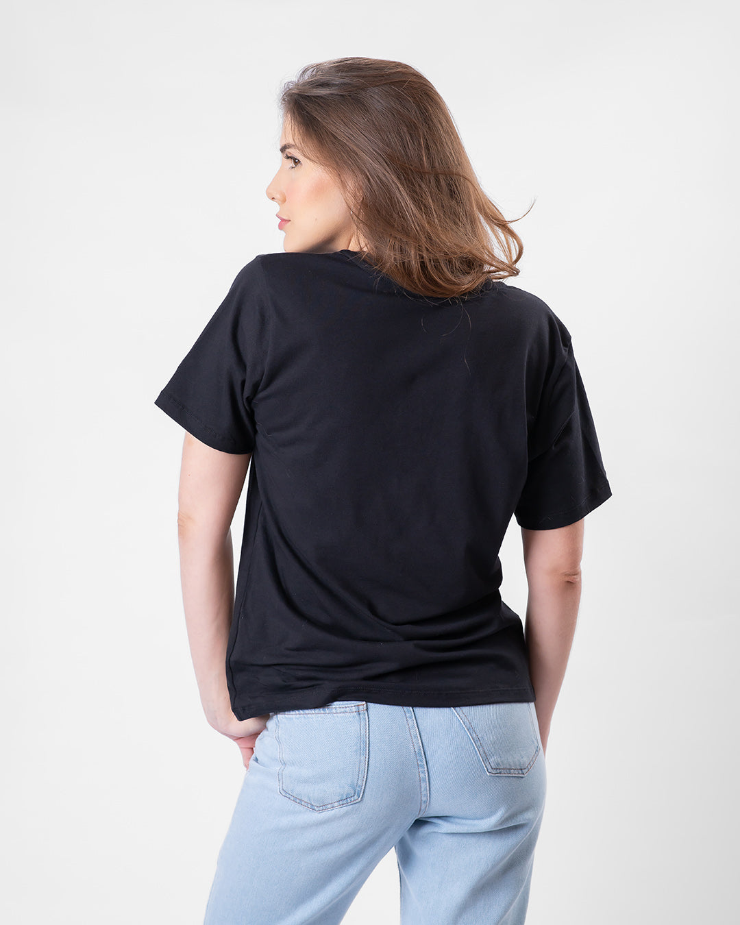 Camiseta de Algodão Premium Gola V Preta