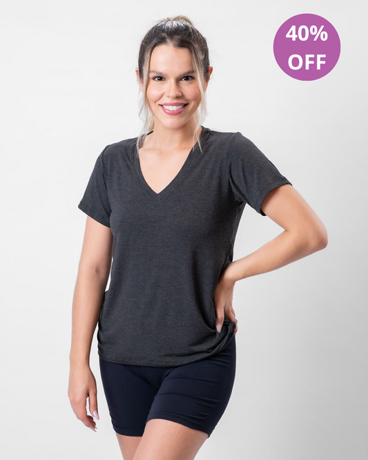 Tech T-Shirt Modal Feminina Gola V Cinza Escuro/Mescla